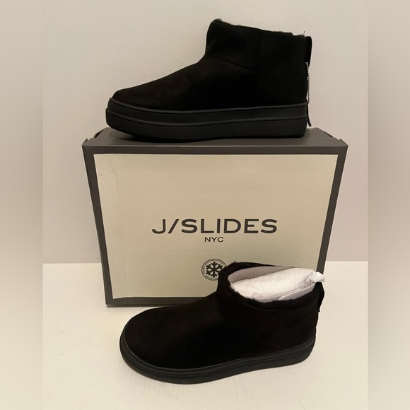 J/Slides Women’s Black Faux Suede Luxe Noone Wp Booties - Picture 2 of 7